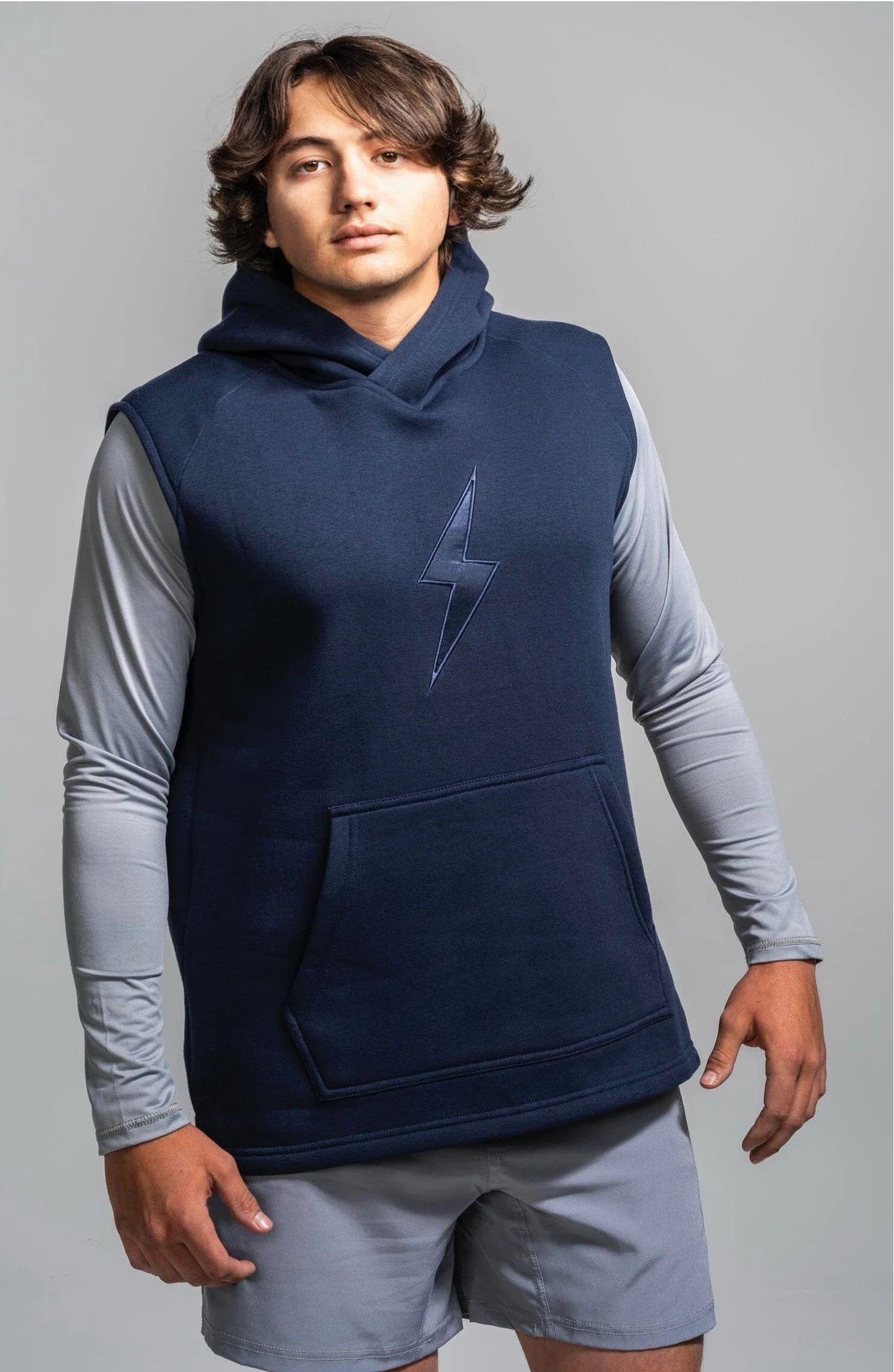 BOLT Sleeveless Hoodie - Navy/Navy Bolt 1 BOLT Sleeveless Hoodie - Navy/Navy Bolt