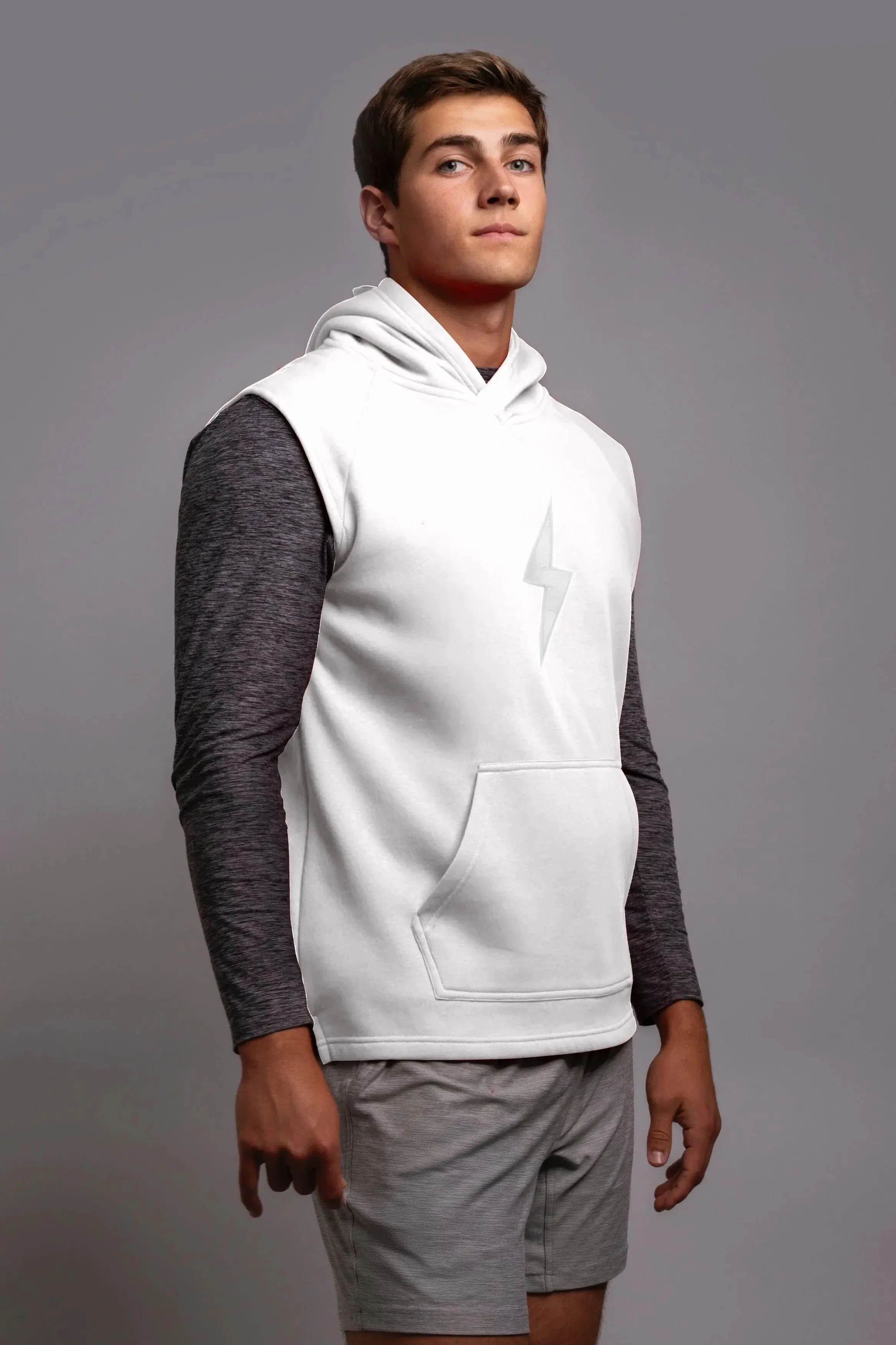 BOLT Sleeveless Hoodie - White/White Bolt 1 BOLT Sleeveless Hoodie - White/White Bolt