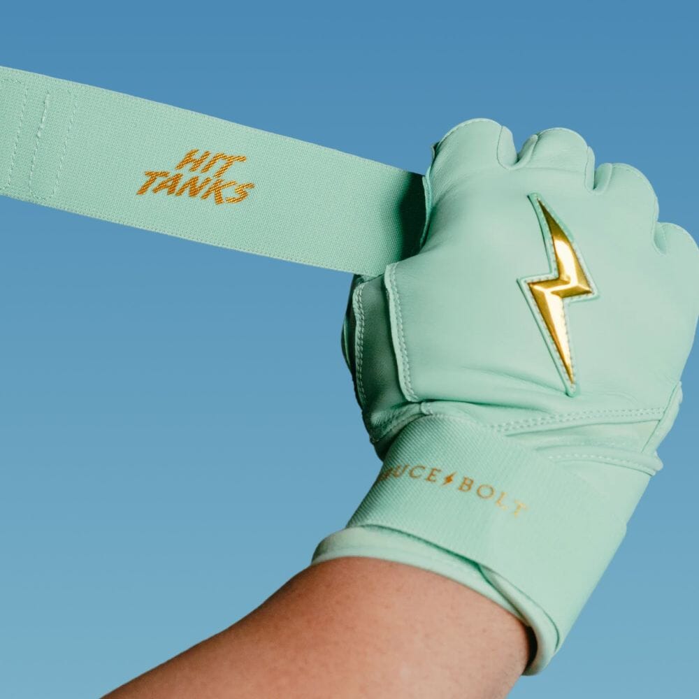 King of JUCO Creator Series Long Cuff Batting Gloves - Mint/Gold 3 King of JUCO Creator Series Long Cuff Batting Gloves - Mint/Gold