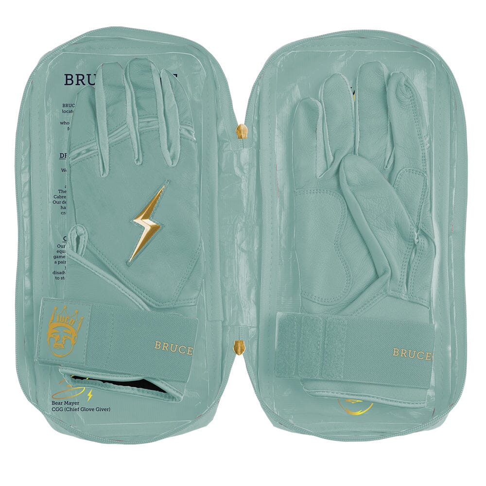 King of JUCO Creator Series Long Cuff Batting Gloves - Mint/Gold 7 King of JUCO Creator Series Long Cuff Batting Gloves - Mint/Gold
